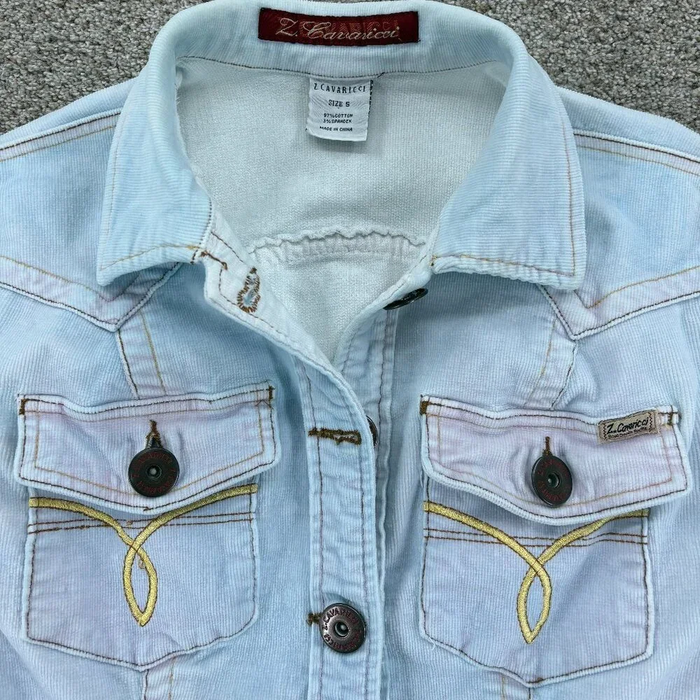 Vintage Z. Cavaricci Corduroy Trucker Jacket Women's S Blue Pink Barbie Boho Y2K